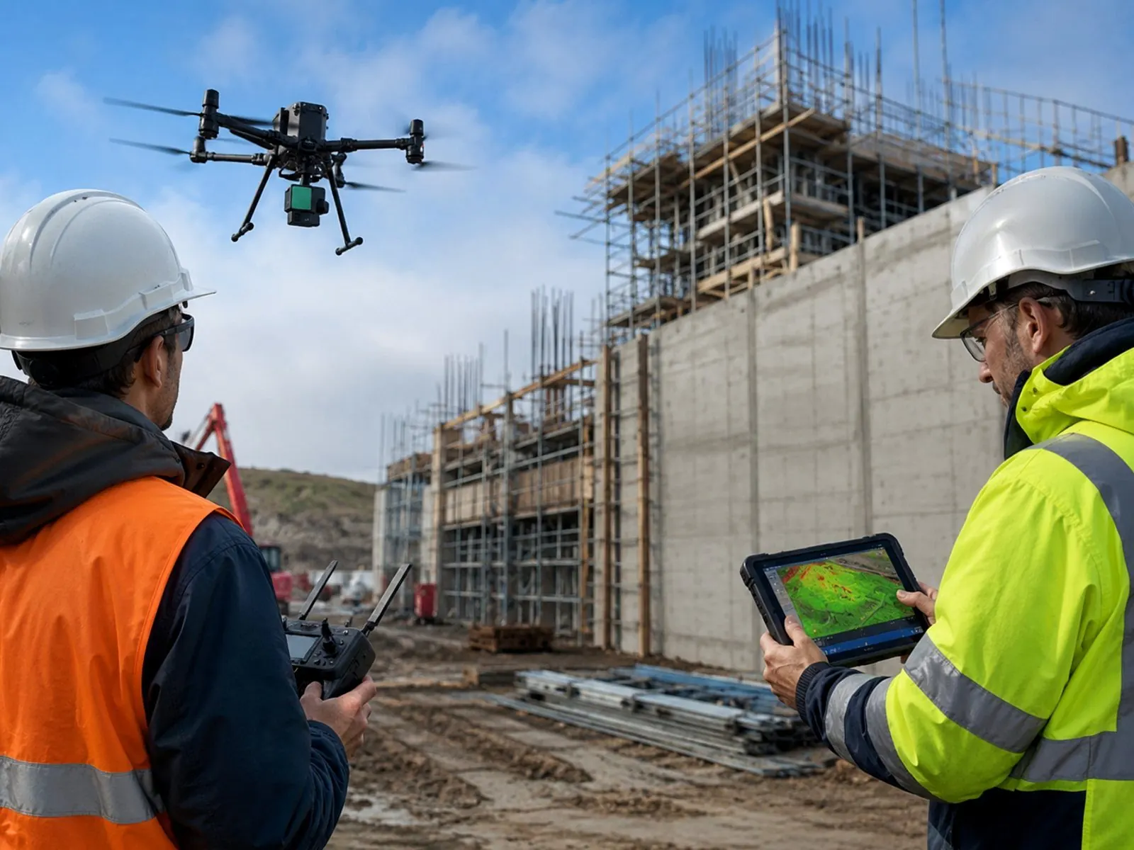 Télépilote DRONECORP en inspection de chantier BTP
