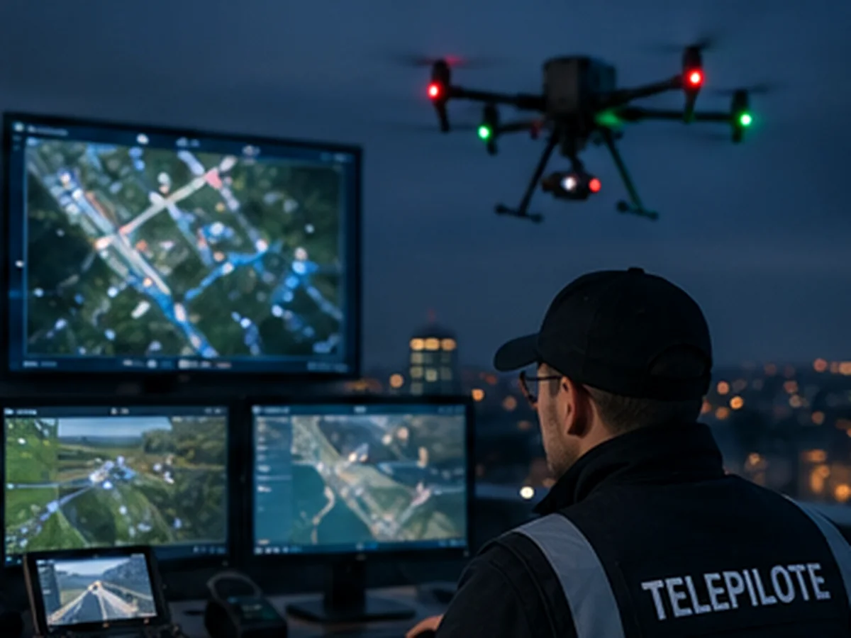 Surveillance par drone depuis le poste de commandement
